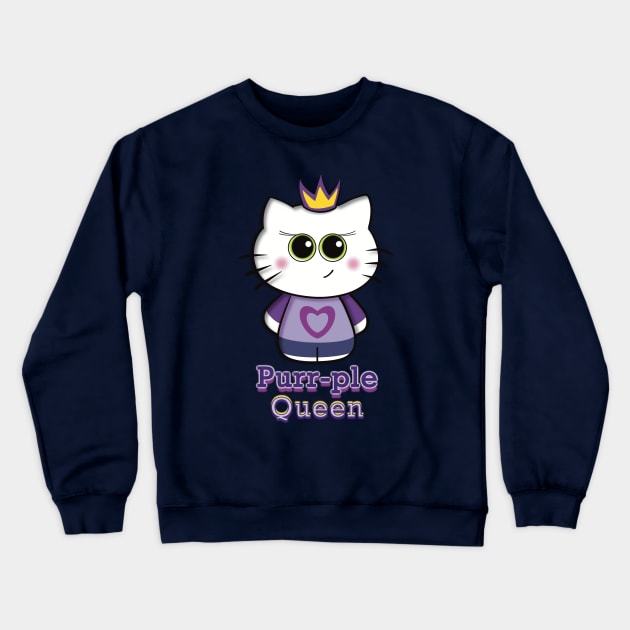 Purr-ple - Cute Queen Cat Crewneck Sweatshirt by Creasorz
